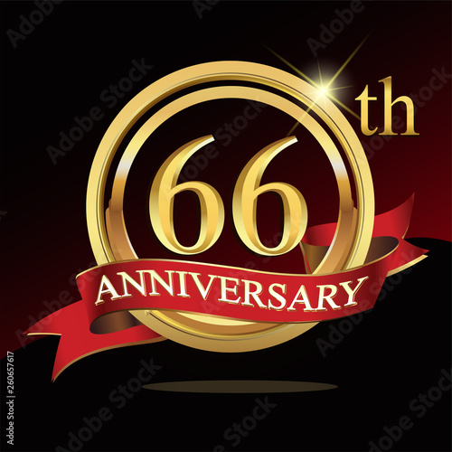 66 golden anniversary logo. with ring and ribbon.