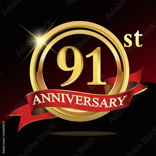 91 golden anniversary logo. with ring and ribbon.