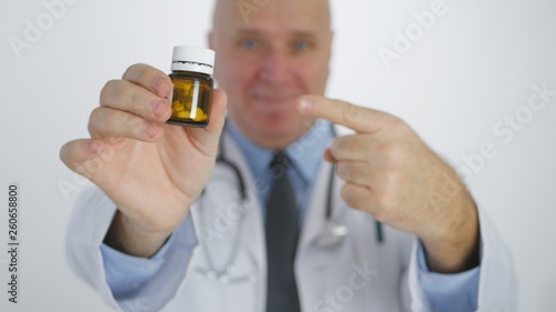 Doctor Recommend Pointing with Finger a Medical Treatment with Vitamin Pills