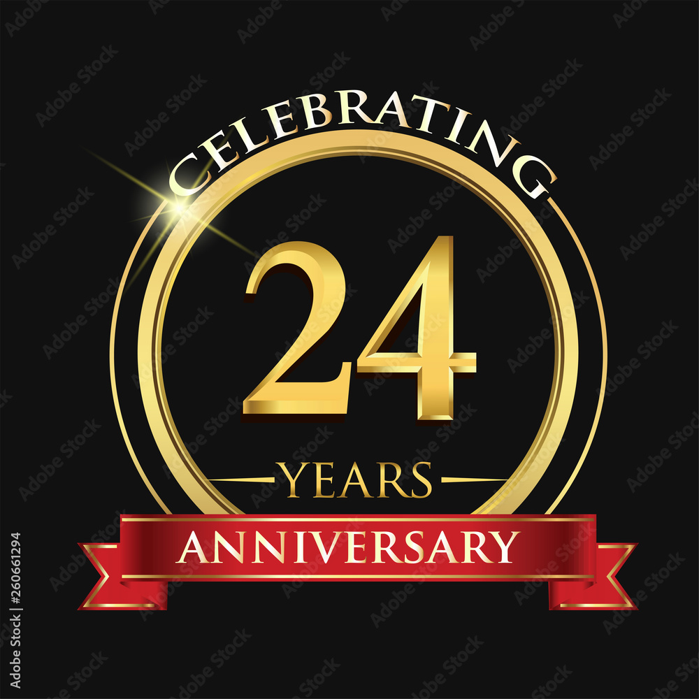 Celebrating 24 years anniversary logo. with golden ring and red ribbon. Stock Vector Adobe Stock