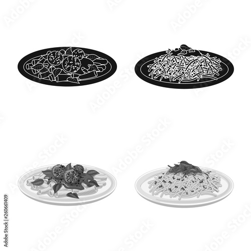 Isolated object of pasta and carbohydrate sign. Collection of pasta and macaroni vector icon for stock.