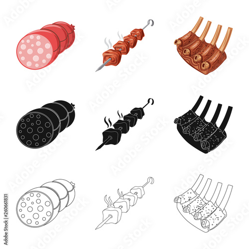 Vector design of meat and ham sign. Set of meat and cooking stock symbol for web.