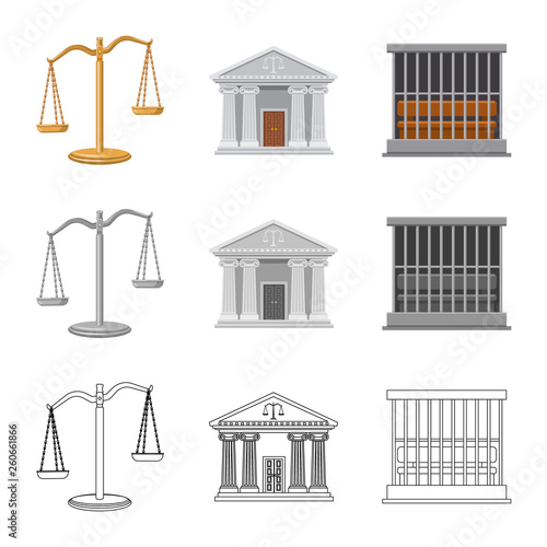 Vector design of law and lawyer symbol. Set of law and justice stock vector illustration.