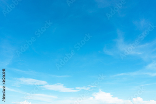 Fototapeta Naklejka Na Ścianę i Meble -  Summer blue sky soft clear Cloudy background. Puffy Cloud move by windy on beach concept Felling good-tempered relaxing  sunset wallpaper, sunrise journey to travel in tropical fog shiny mist style