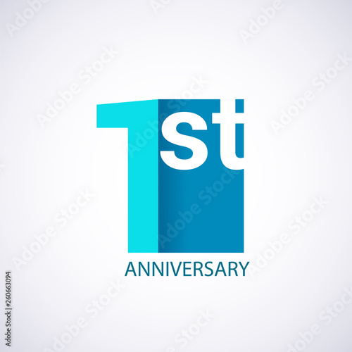 Template Logo 1 anniversary blue colored vector design for birthday celebration.