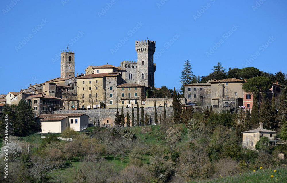 scenic view of San casciano dei Bagni medieval town in Tuscany, Italy