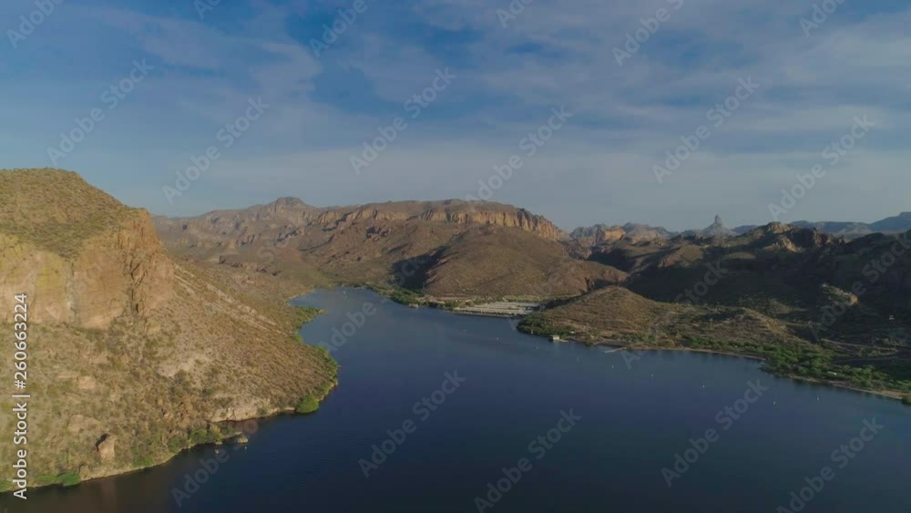 AERIAL - Drone Pan Shot of Desert Lake (Canyon Lake) AERIAL - Drone Pan Shot of Desert Lake (Canyon Lake)