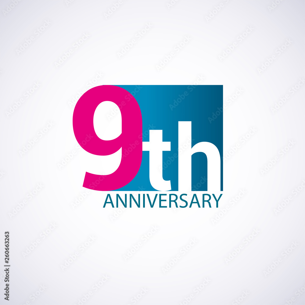 Template Logo 9 anniversary blue colored vector design for birthday celebration.