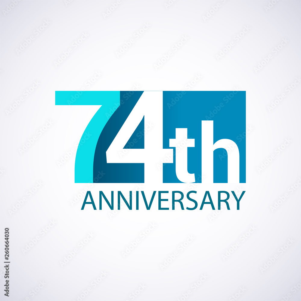 Template Logo 74 anniversary blue colored vector design for birthday celebration.