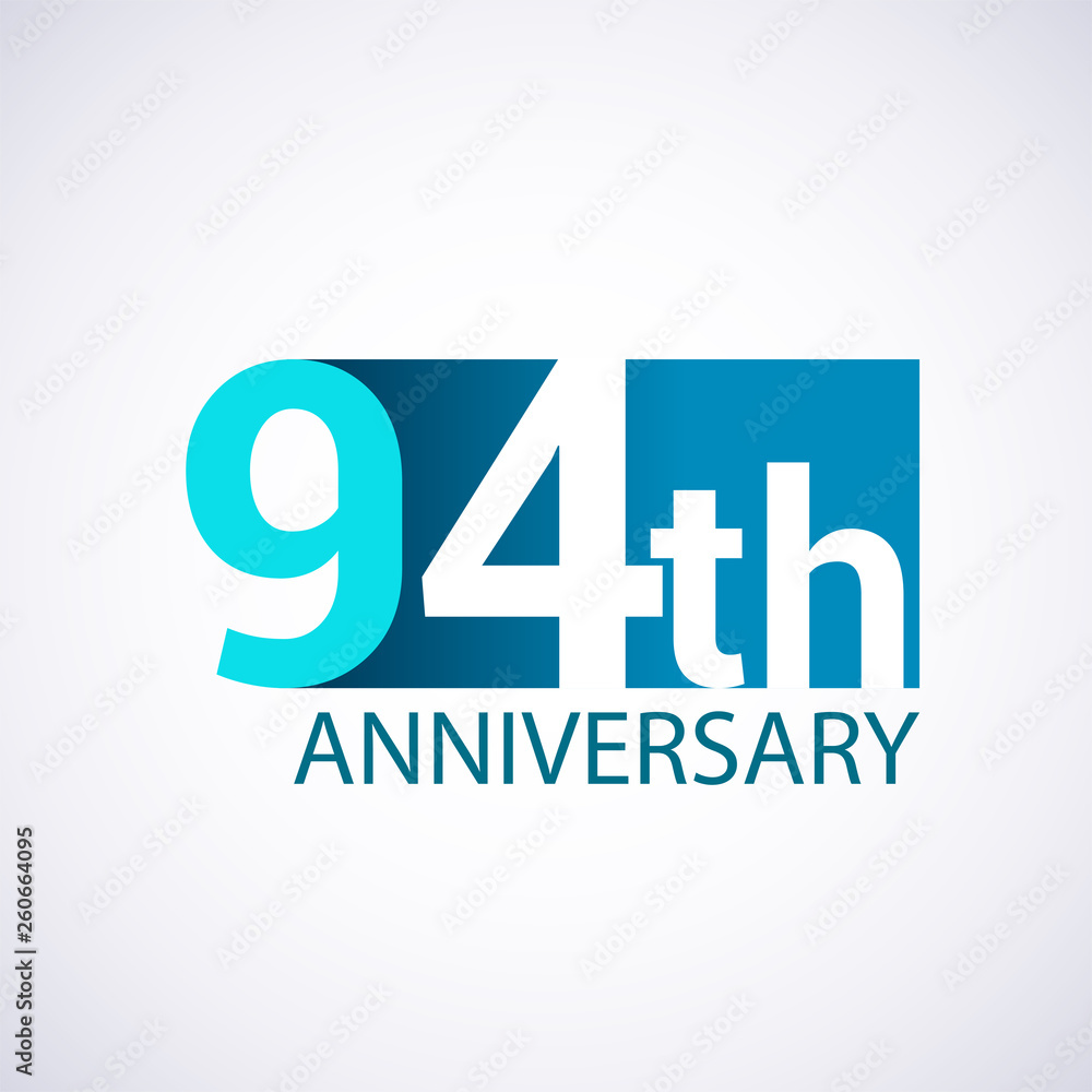 Template Logo 94 anniversary blue colored vector design for birthday celebration.