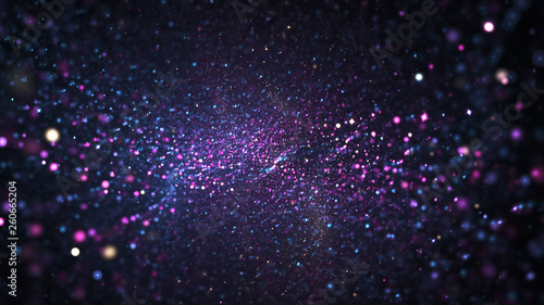 Abstract blue and violet blurred lights. Fantasy colorful holiday sparkle background. Digital fractal art. 3d