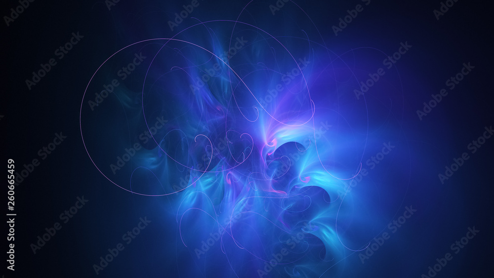 Abstract transparent blue crystal shapes. Fantasy light background. Digital fractal art. 3d
