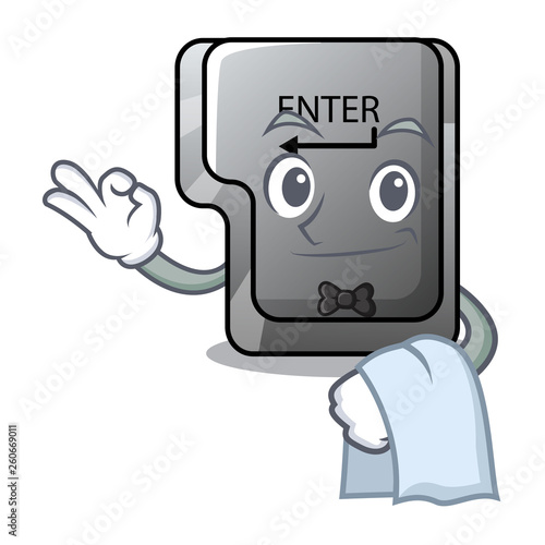 Waiter button enter isolated in the cartoon
