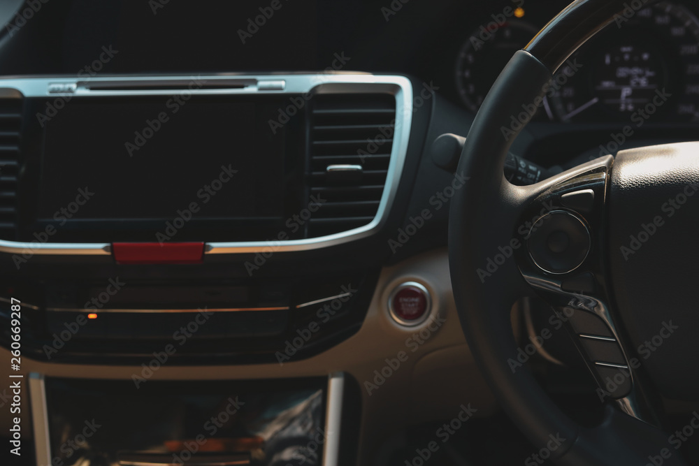 blank command control button on steering wheel of modern vehicle car