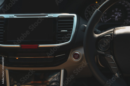 blank command control button on steering wheel of modern vehicle car