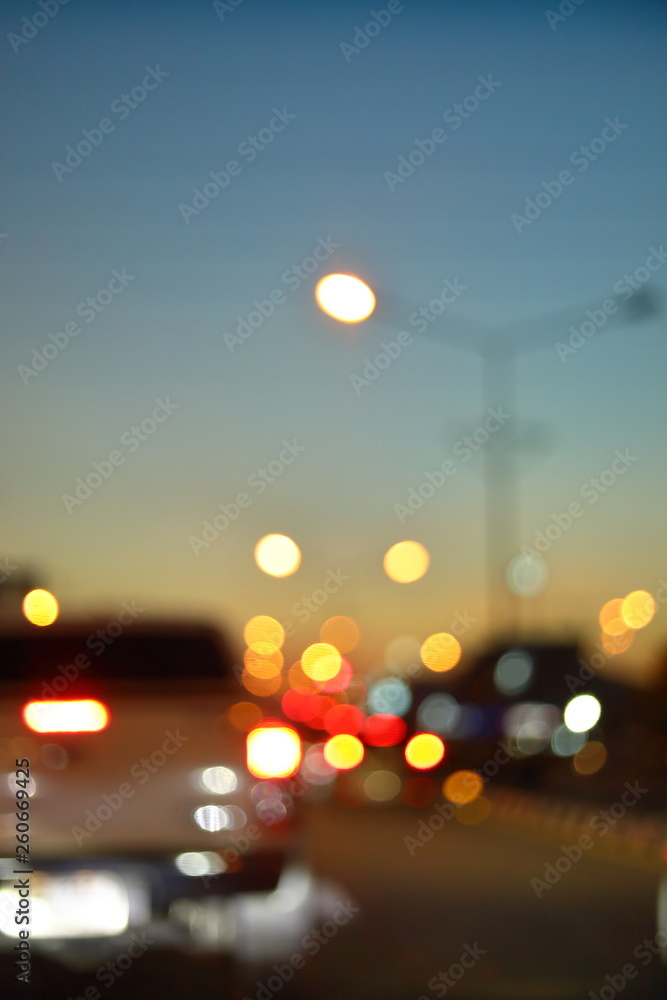 blur light traffic, car driving on night road city