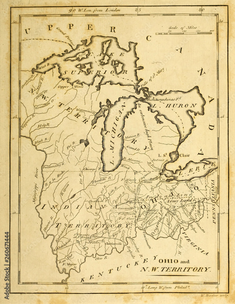 Old map. Engraving image. US