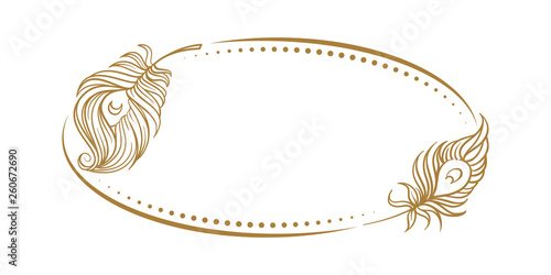 Vector vintage horizontal oval frame with peacock feathers decoration