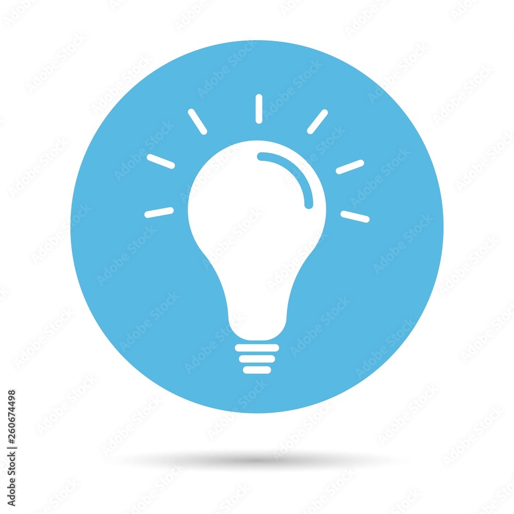 Light bulb vector icon on blue circle with shadow Light bulb vector icon on blue circle with shadow