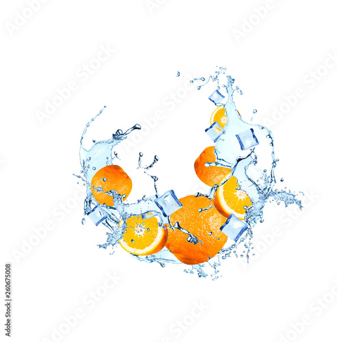 Fototapeta Naklejka Na Ścianę i Meble -  Water splash with orange isolated on white background