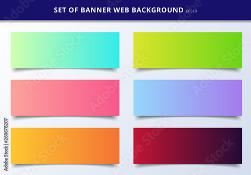 Set of banner web template header design vibrant gradient background.