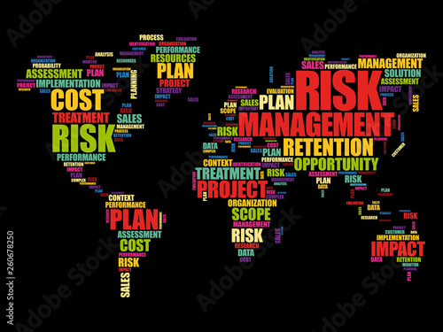 Risk Management word cloud in shape of World Map, business concept background