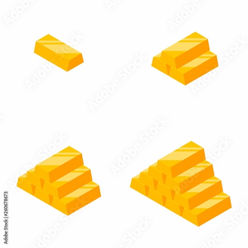 Gold Bars Pile, Isometric, Finance, Business, No background, Vector, Flat icon, Money illustration of wealth and condition.