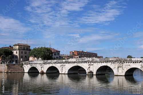 old stone Tiberius bridge Rimini Italy
