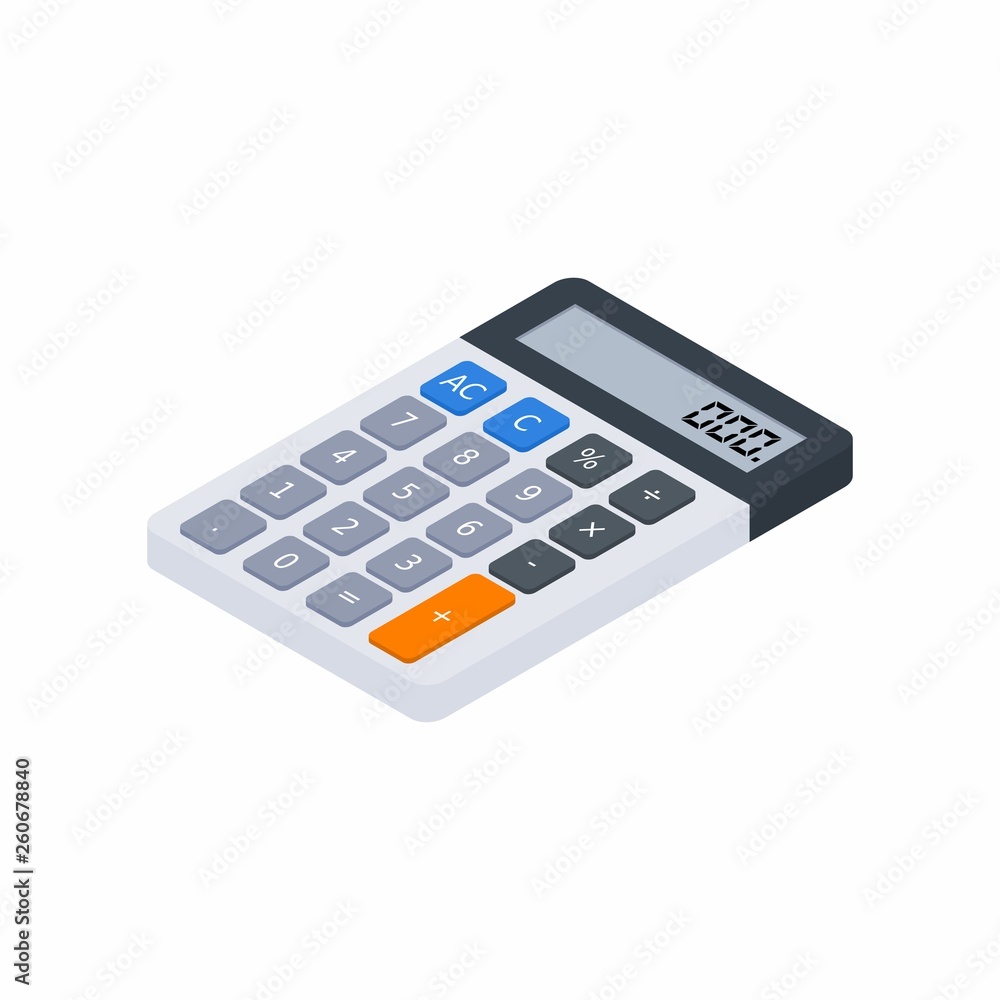 Electronic calculator, Isometric, Concept calculate account finance, Office  equipment, Finance, Business, No background, Vector, Flat icon Stock Vector  | Adobe Stock