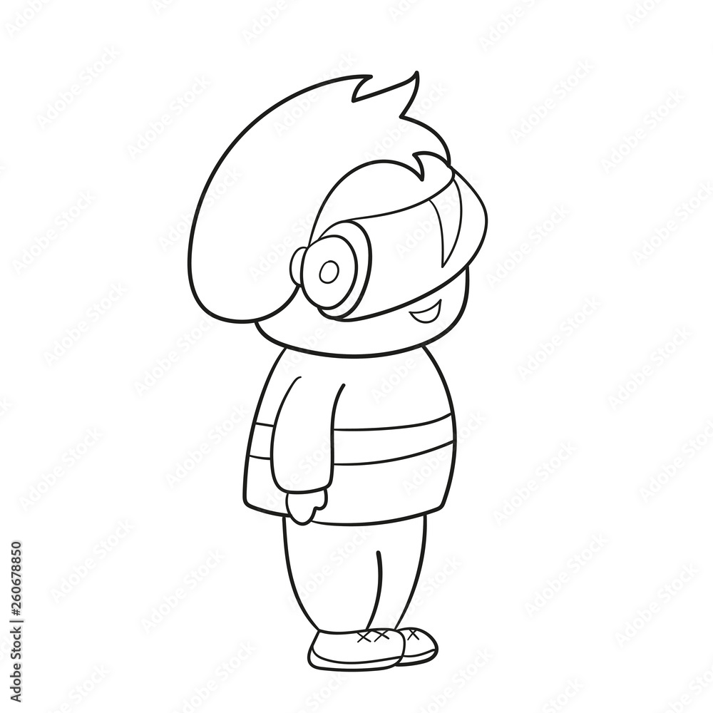 Child in VR glasses. Modern technologies for gaming. Coloring book page design for kids Child in VR glasses. Modern technologies for gaming. Coloring book page design for kids