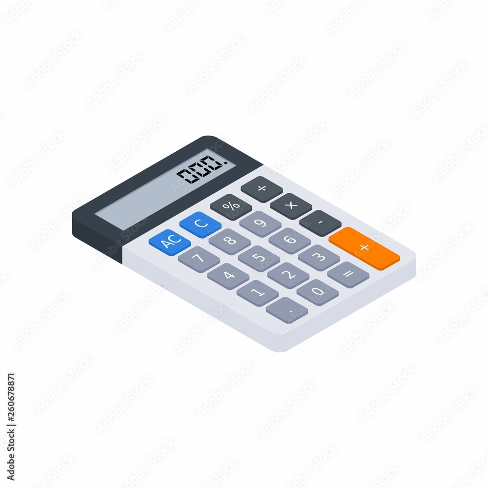 Electronic calculator, Isometric, Concept calculate account finance, Office equipment, Finance, Business, No background, Vector, Flat icon Electronic calculator, Isometric, Concept calculate account finance, Office equipment, Finance, Business, No background, Vector, Flat icon