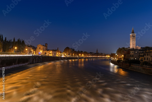 Verona and Adige River at night - Veneto Italy