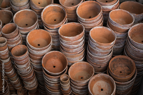 Piles of ceramic flower pots
