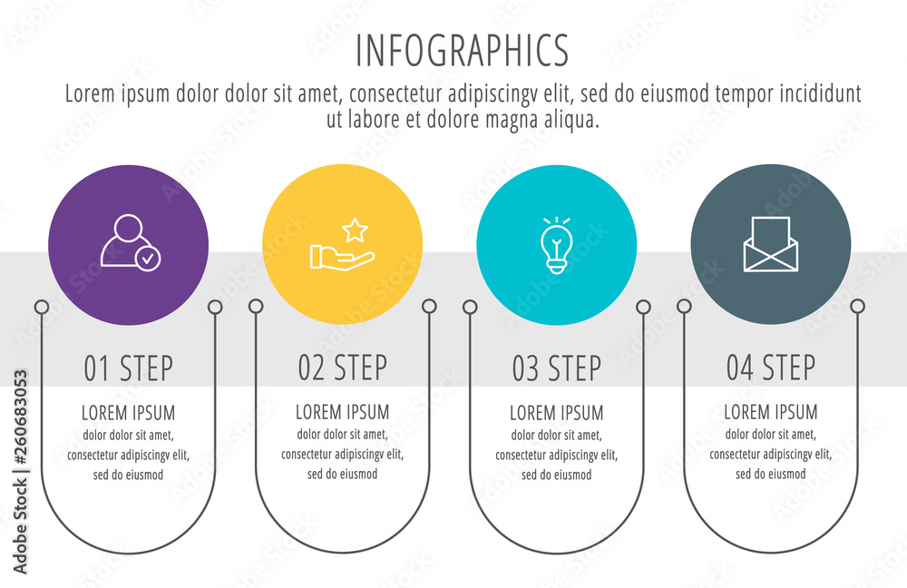 Modern vector flat illustration. Infographic circles template with four ...