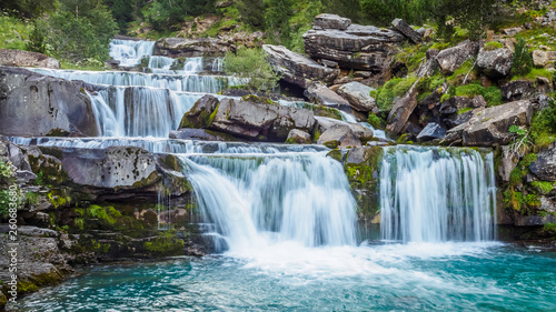 Waterfalls next to the trekking trails in the Ordesa y Monte Perdido National Park