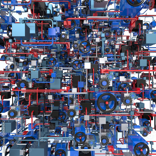 Complex network diagram full screen of pipes and valves