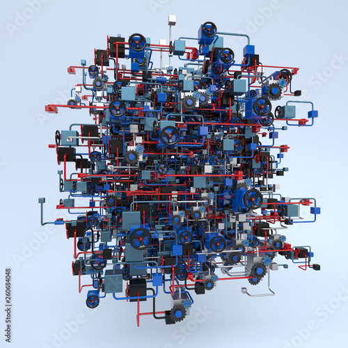 Complex workflow network diagram, complex machinery