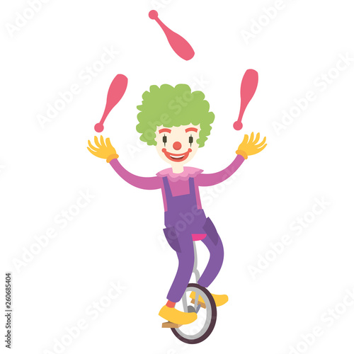 Funny clown riding a one wheel bike