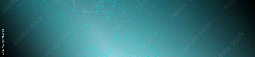 Futuristic tech network, vector long banner background concept