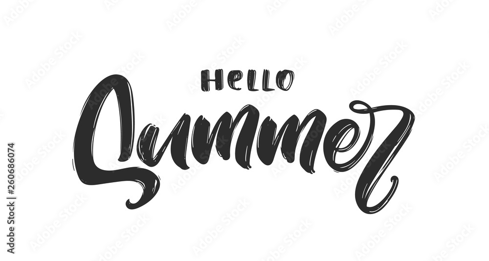 Handwritten textured brush lettering composition of Hello Summer Handwritten textured brush lettering composition of Hello Summer