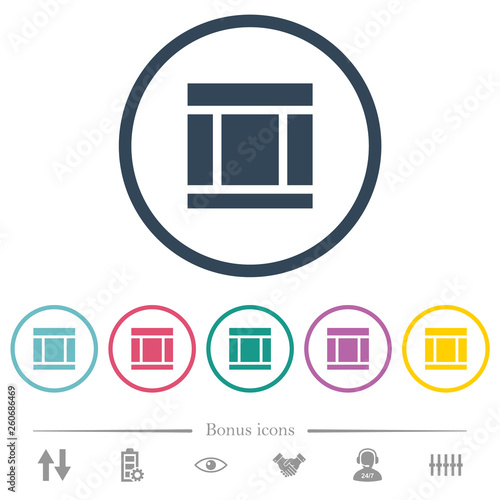 Three columned web layout flat color icons in round outlines photo