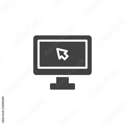 Computer mouse cursor click vector icon. filled flat sign for mobile concept and web design. PC monitor with mouse arrow glyph icon. Symbol, logo illustration. Pixel perfect vector graphics