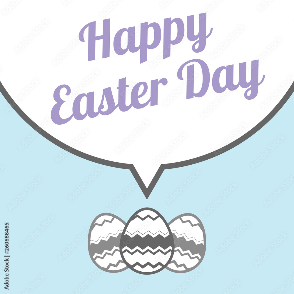 Easter eggs and Speech bubble with Happy Easter Day on blue background. Funny decorated Easter eggs. Vector illustration. All in a single layer. Easter eggs and Speech bubble with Happy Easter Day on blue background. Funny decorated Easter eggs. Vector illustration. All in a single layer.
