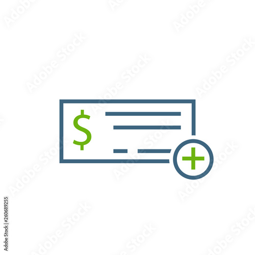 Add Cheque Deposit icon. Clipart image isolated on white background