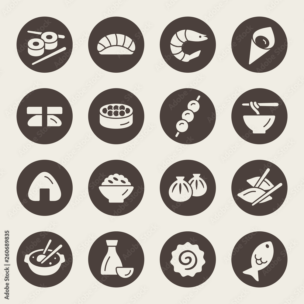 Asian food vector icon set