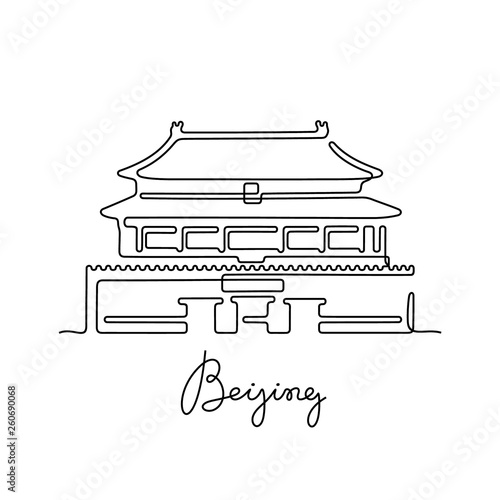 Beijing, Forbidden City continuous line vector illustration