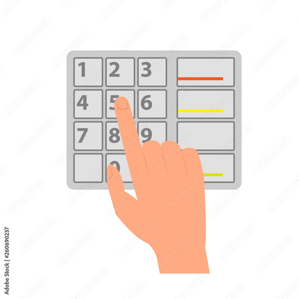 Hand with ATM keypad icon. Clipart image isolated on white background Hand with ATM keypad icon. Clipart image isolated on white background
