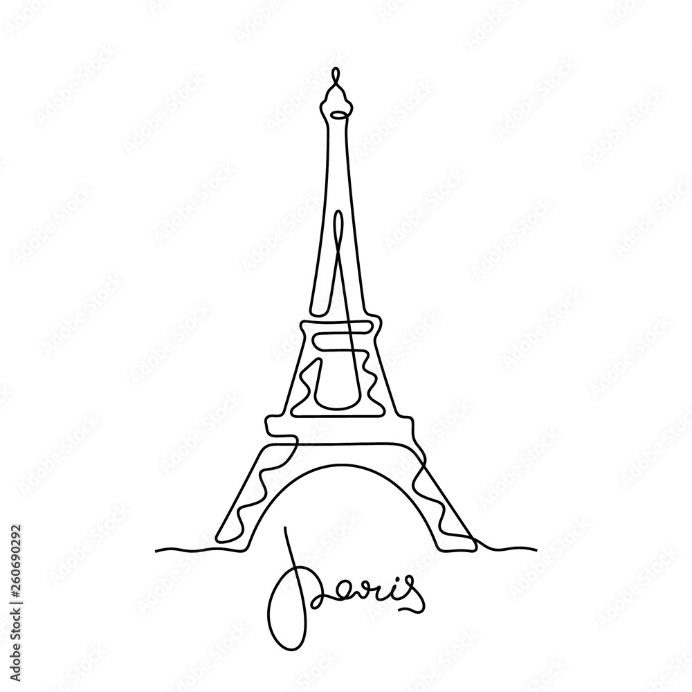 Paris, Eiffel Tower continuous line vector illustration - obrazy, fototapety, plakaty 