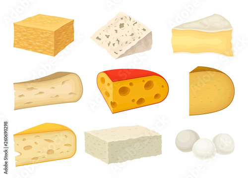 Varieties cheese collection on a white background.