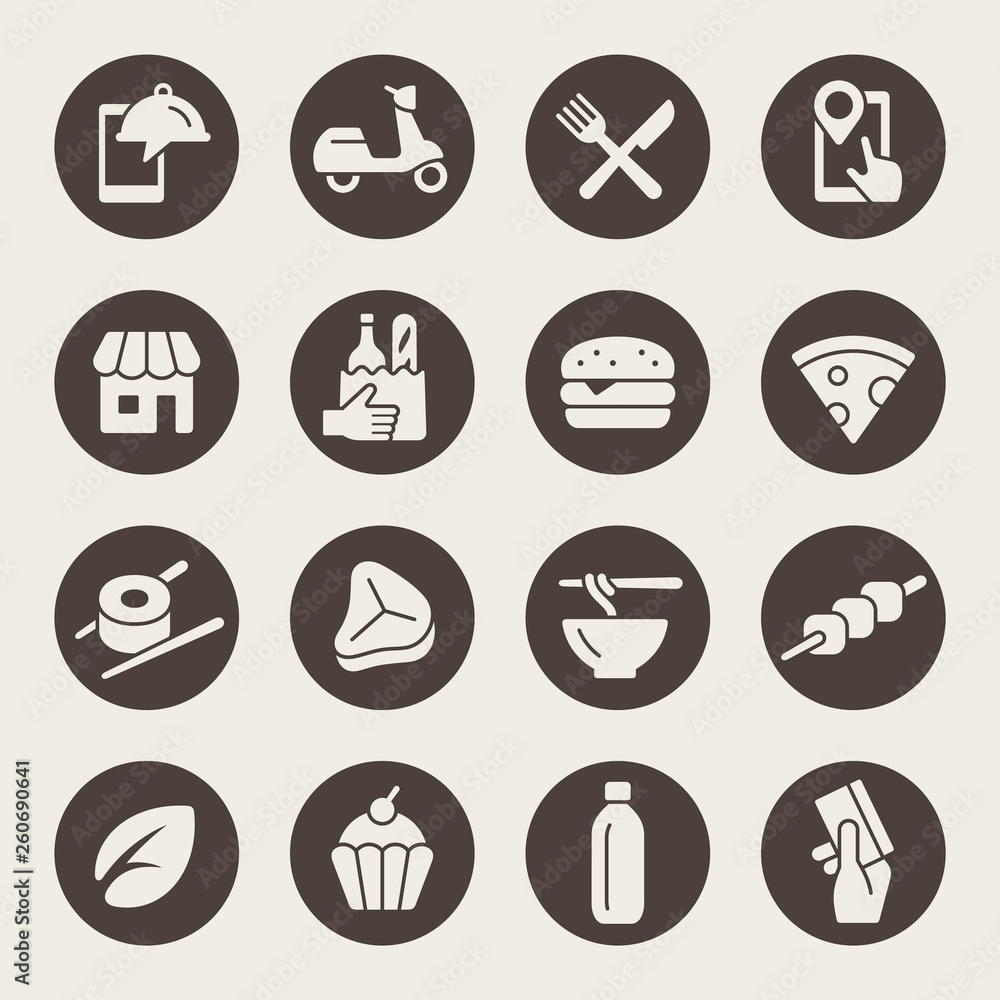 Food delivery vector icon set Food delivery vector icon set